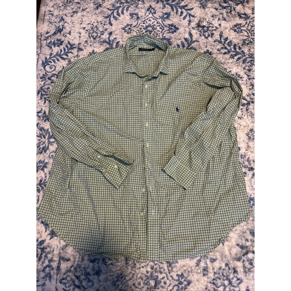 Polo Ralph Lauren Oxford Button Down Shirt Mens 3XB Green Check Flesh Pony Logo